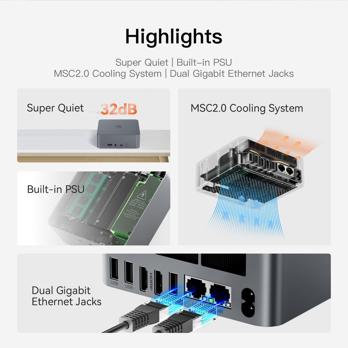 Beelink EQR5 Mini PC, AMD Ryzen 3 7330U 16G DDR4 480G NVMe M.2 SSD W11 PRO (additional view 2)