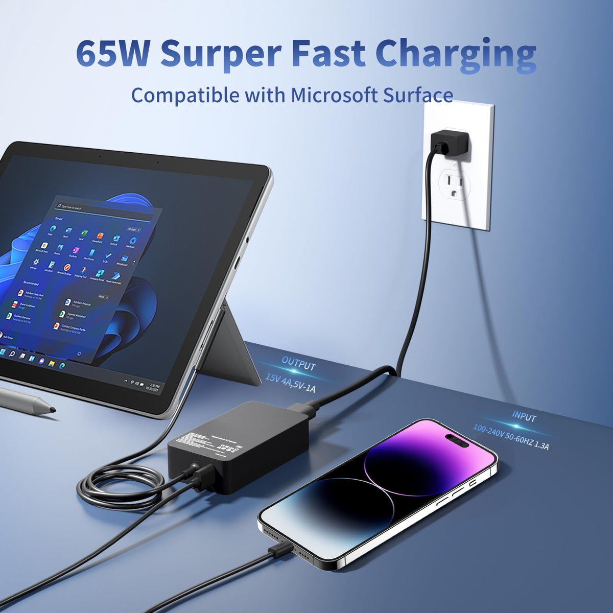 65W Surface Pro Charger for Microsoft Windows Surface Laptop Power Cord (additional view 3)