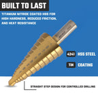 NEIKO 10622A Step Drill Bit, 9 Steps 1/2" to 1" Straight High Speed Steel, Titanium (additional view 2)