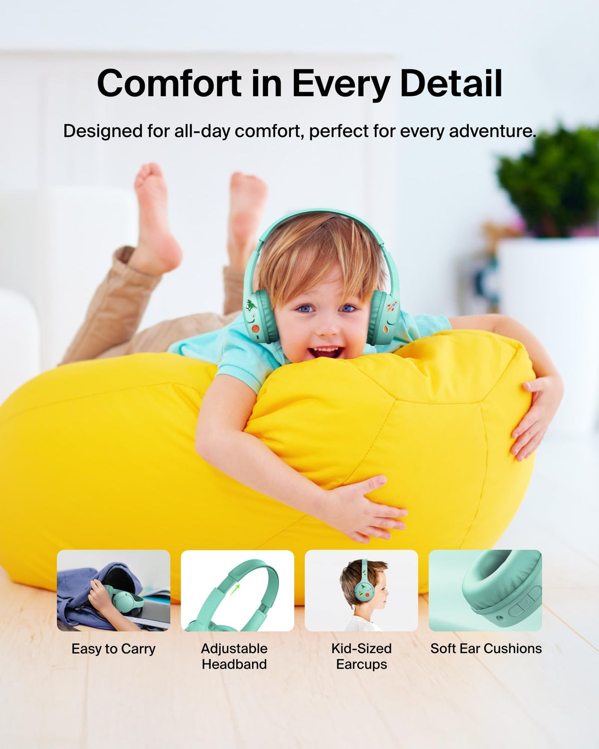 Belkin SoundForm Mini Kids Headphones - Mint / Wireless (USB-C) view 5