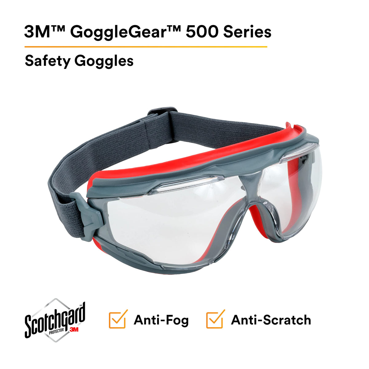 3M Safety Goggles, GoggleGear 500 Series, Scotchgard Anti-Fog Clear Lens (additional view 3)