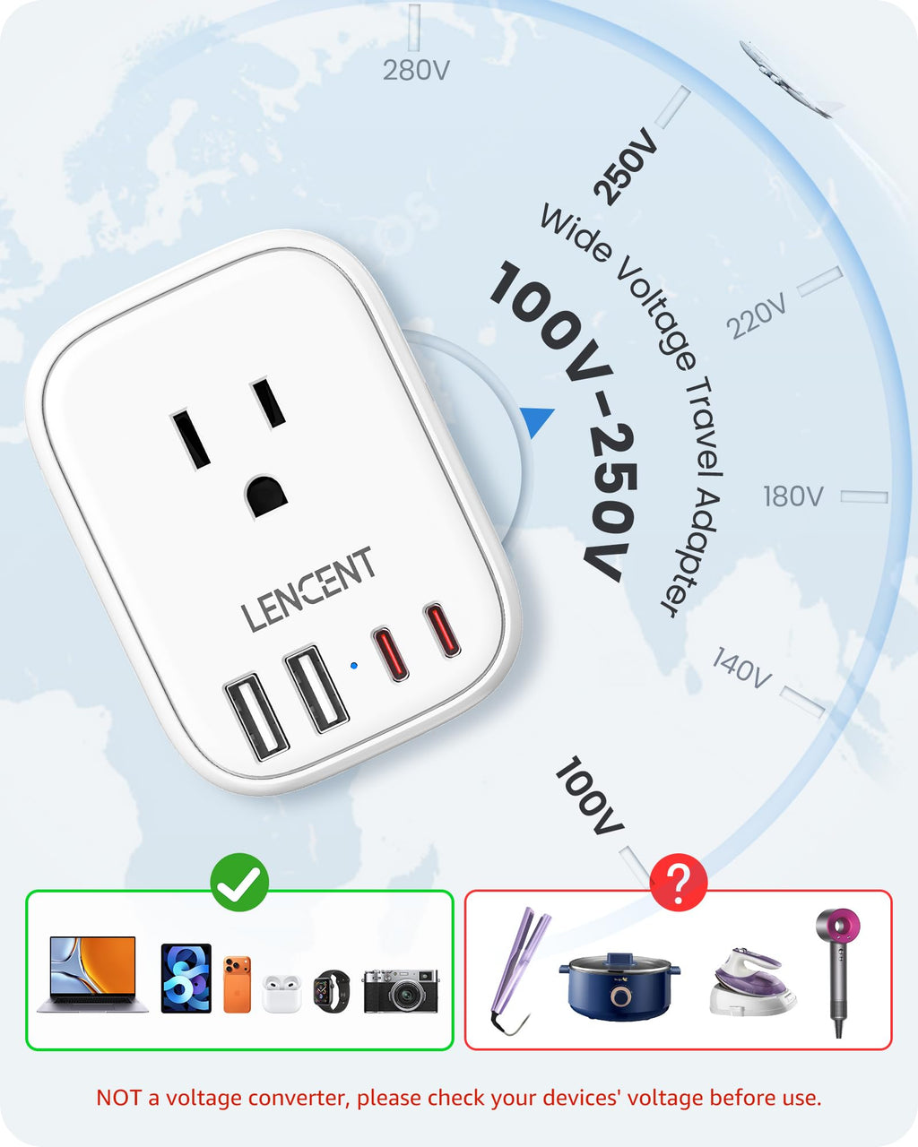 LENCENT Travel Plug Adapter - Type A-17.5W-Japan view 4
