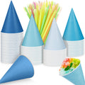 Boao 100 Pcs Snow Cone Cups Syrup Spoon Straws - Gradient Blue / 4.5 OZ