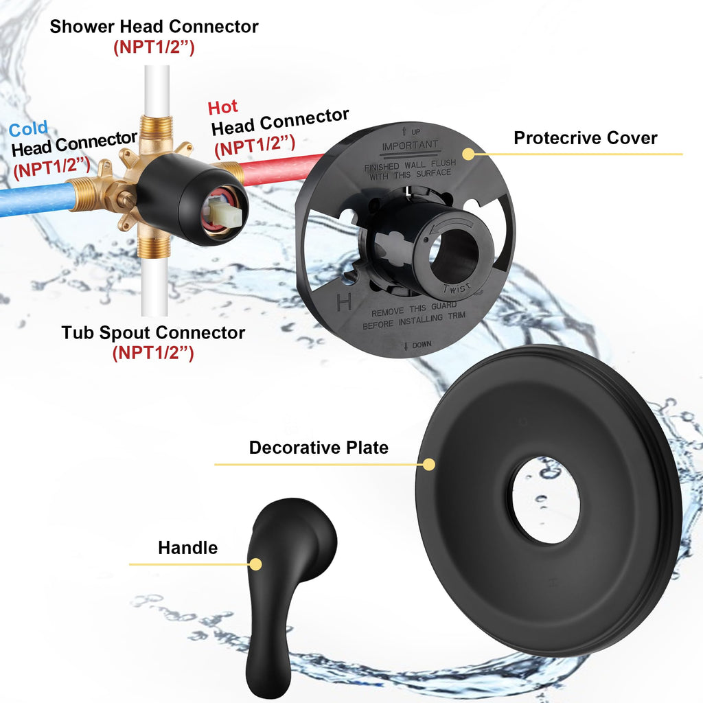 FROPO Shower Tub Faucet - Matte Black view 6