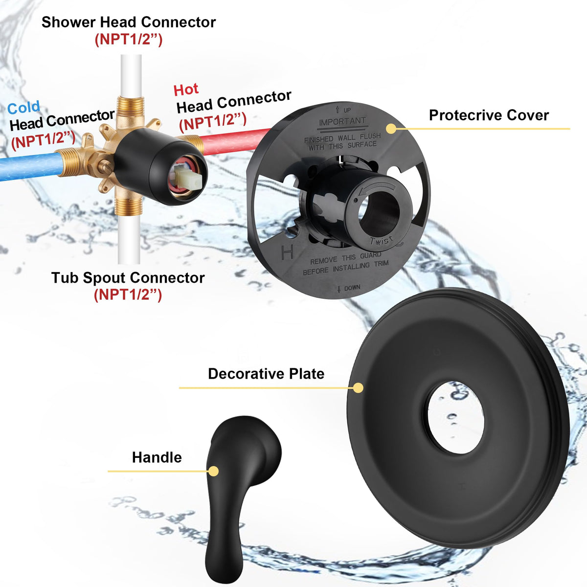 FROPO Shower Tub Faucet - Matte Black view 6