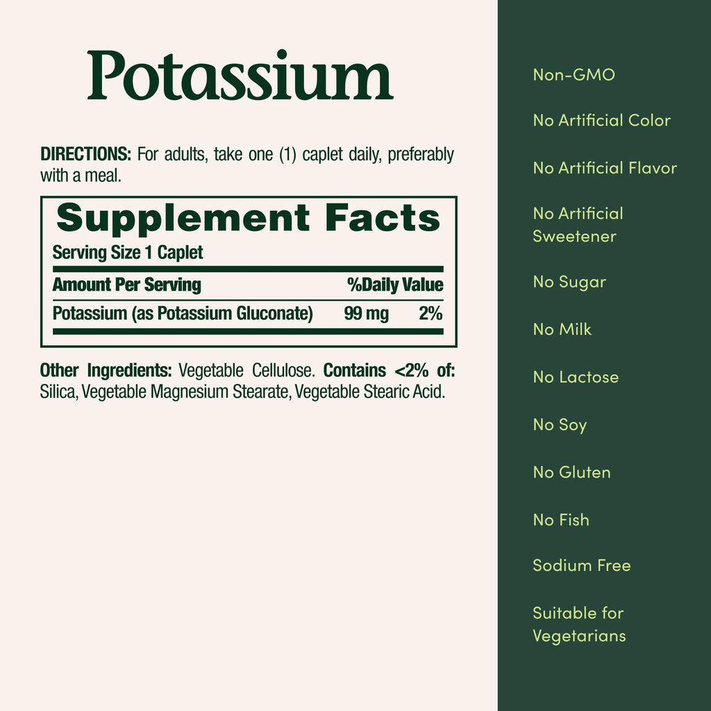 Nature's Bounty Potassium 99mg, 1 Per Day, 100 Vegetarian Caplets