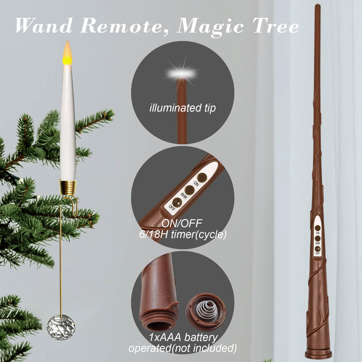 Leejec 10-Pack Christmas Tree Candles, Wand Remote, Crystal Ball Hooks (additional view 2)
