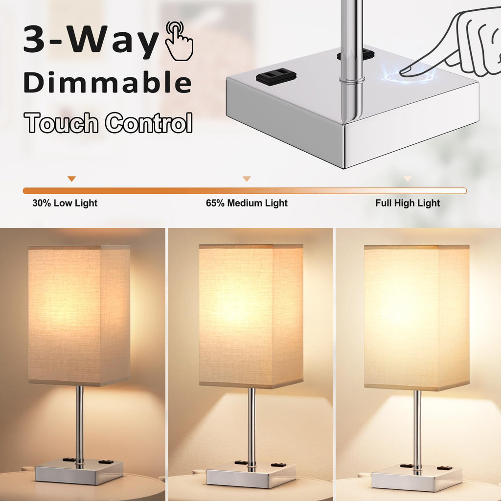 aooshine Bedside Table Lamp Touch Control - Gray & Silver Base / 17.4in view 4