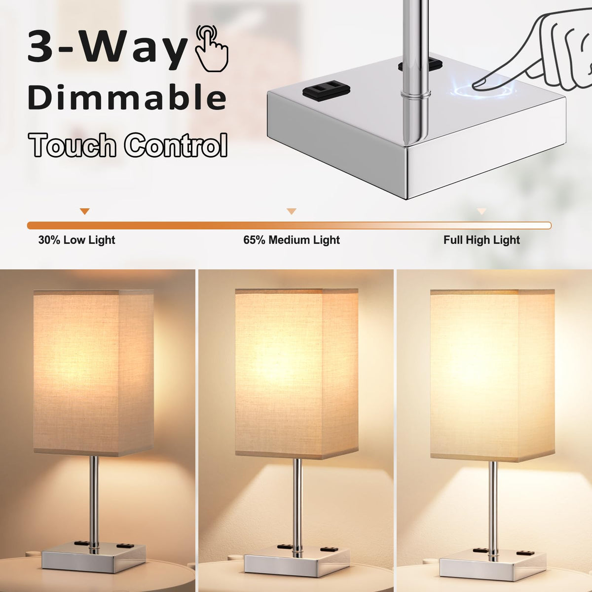 aooshine Bedside Table Lamp Touch Control - Gray & Silver Base / 17.4in view 4