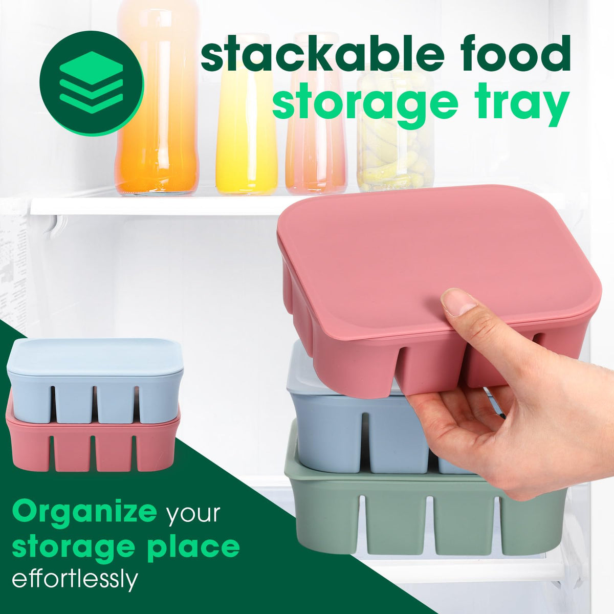 3 Pack Baby Food Freezer Tray with Lids - Green, Blue, Red view 2