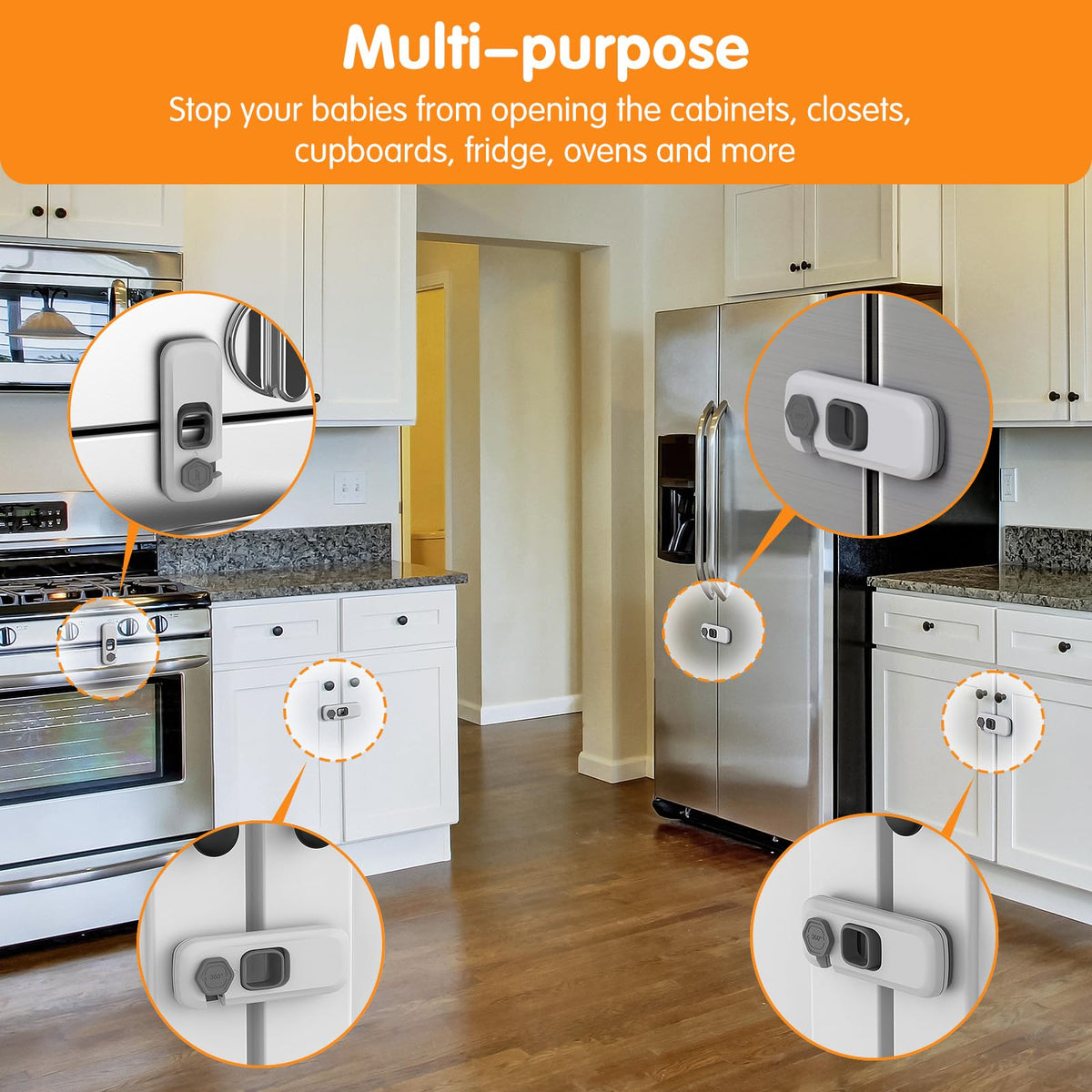 Fridge Locks for Kids with Strong Adhesive - Gray / 5 Pack view 3