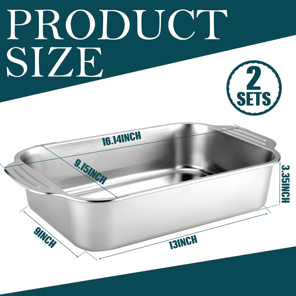 Funnymoom 2 Pcs Stainless Steel Cake Pan with Handle - 13" X 9" X 3.35" view 2