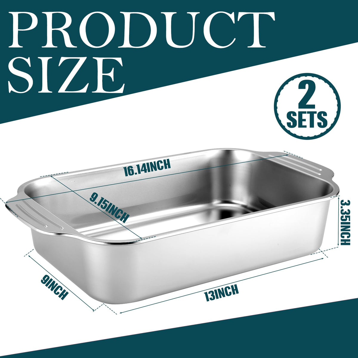 Funnymoom 2 Pcs Stainless Steel Cake Pan with Handle - 13" X 9" X 3.35" view 2