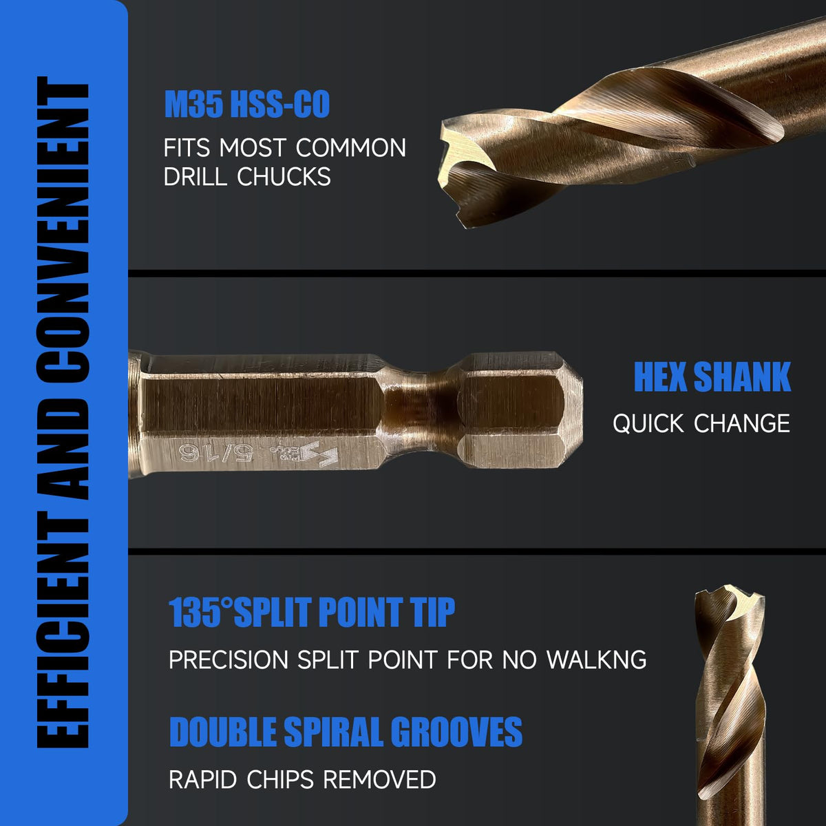 7pcs M35 HSS Cobalt Stubby Drill Bit Set 1/4" Hex Shank 3/32"-3/8" (additional view 3)