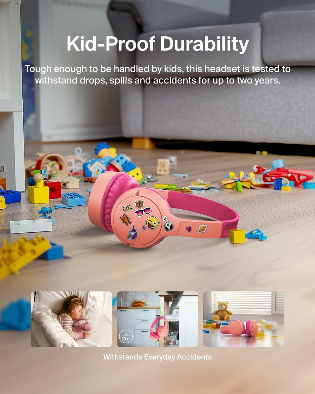Belkin SoundForm Mini Kids Headphones, Wireless & Wired, 30H Playtime, Case - Pink view 3