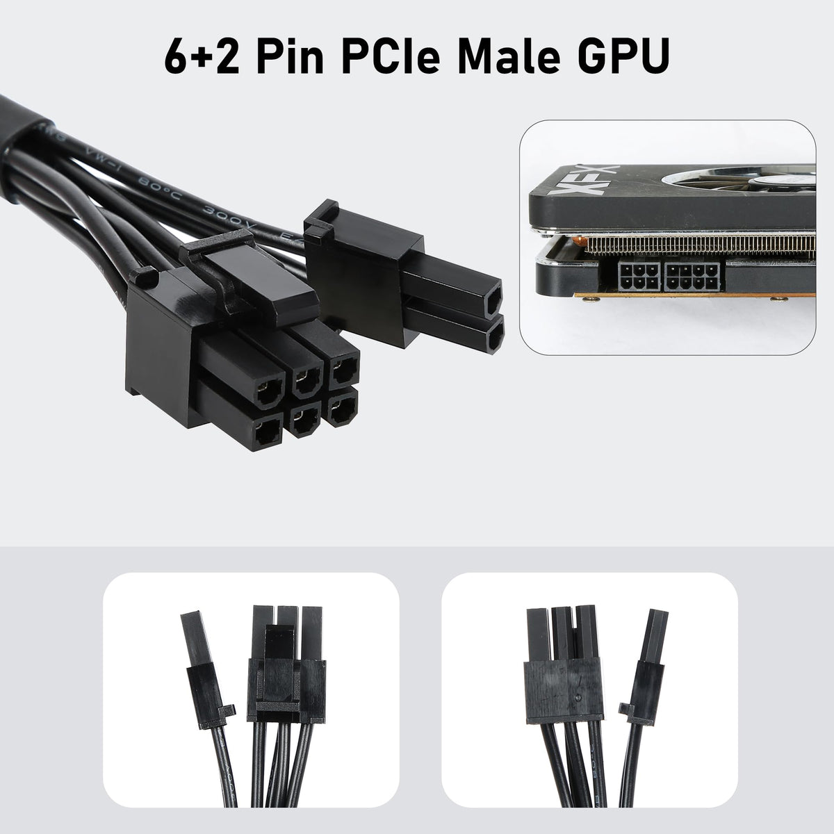 VORZOKISPL PCIe Cable for MSI Mag a750gl a850gl,8 Pin to 6+2 Pin GPU Power Cable for MSI (additional view 2)