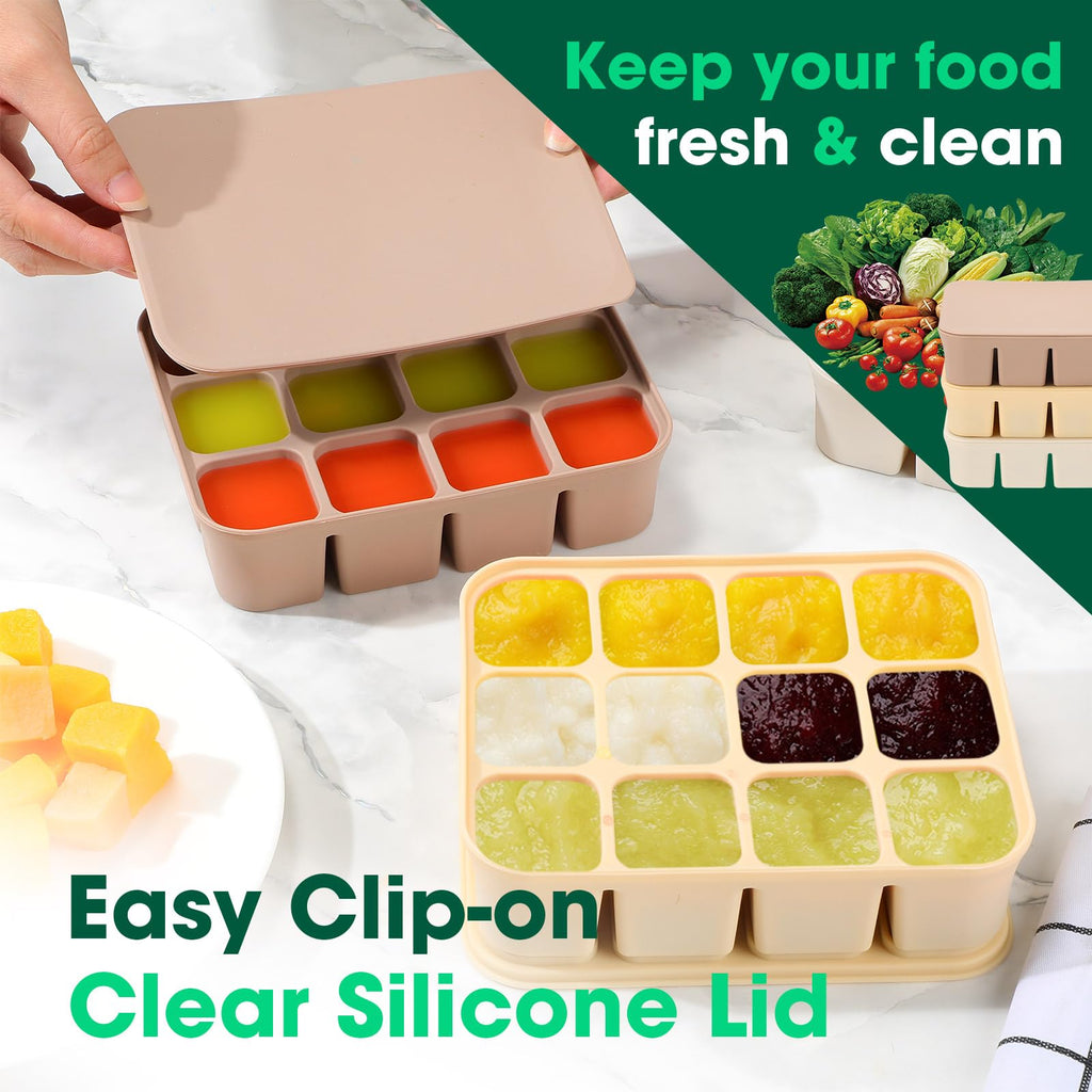 3 Pack Baby Food Freezer Tray with Lids - White, Yellow, Brown view 4