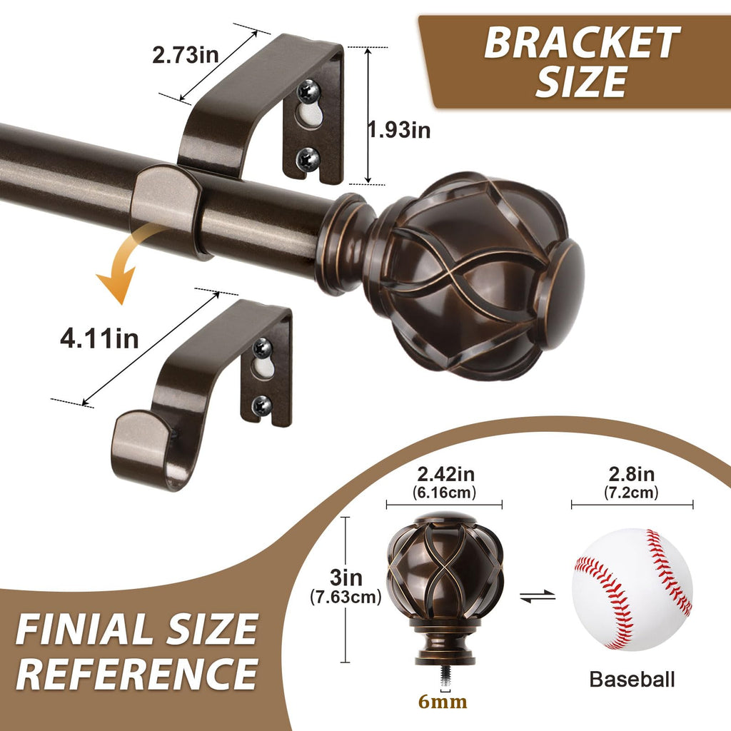 KAMANINA 1 Inch Curtain Rod 28-48 Inch, 2 Pack Antique Bronze Drapery Rods (TW-010030217-US-F1)