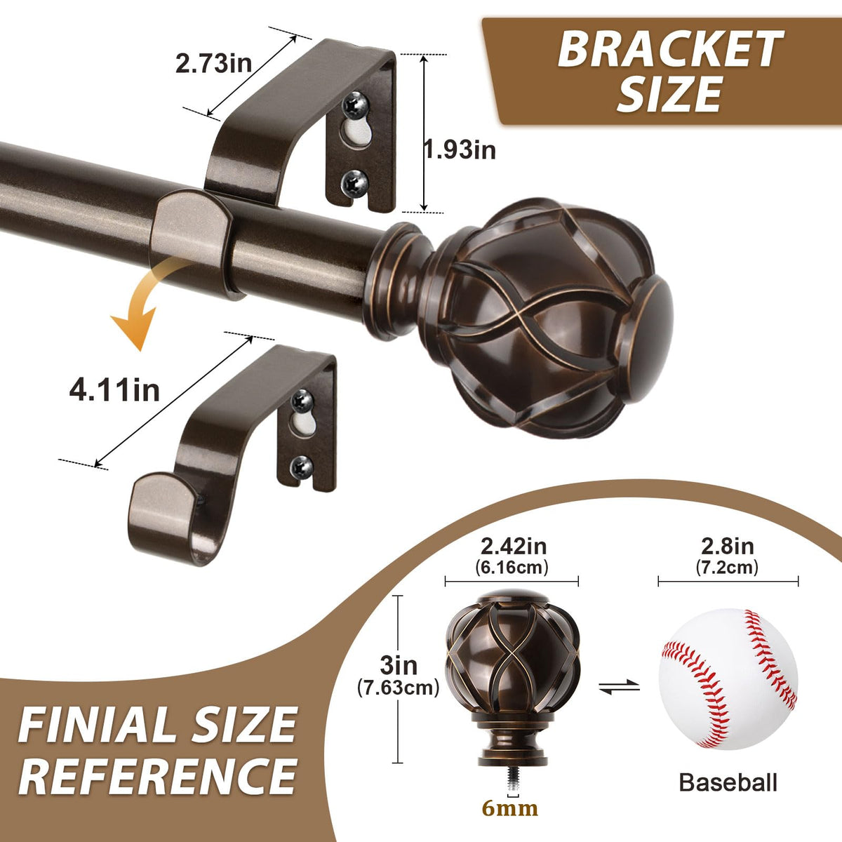 KAMANINA 1 Inch Curtain Rod 28-48 Inch, 2 Pack Antique Bronze Drapery Rods (TW-010030217-US-F1)