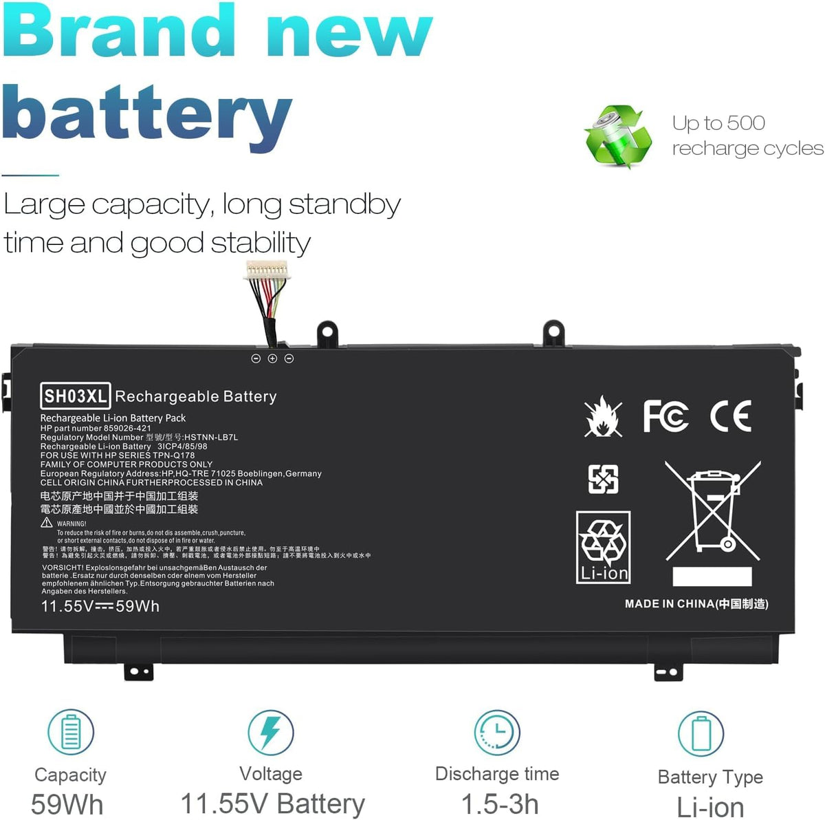 TREE.NB Laptop Battery Replacement - 10.43x4.33x0.15inch SH03XL view 5