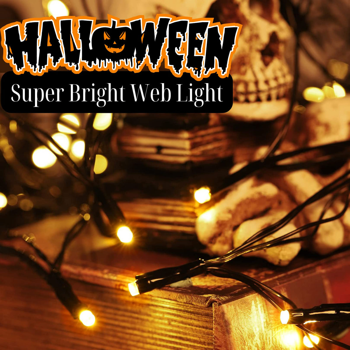 LCHUANG Halloween Decorations Lights Spider Web Lights - Orange view 2