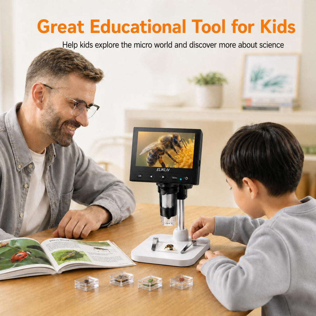 Elikliv Microscope, LCD Digital Coin Microscope 1000x, Coin Magnifier with 8 Adjustable LED Lights, PC View Compatible