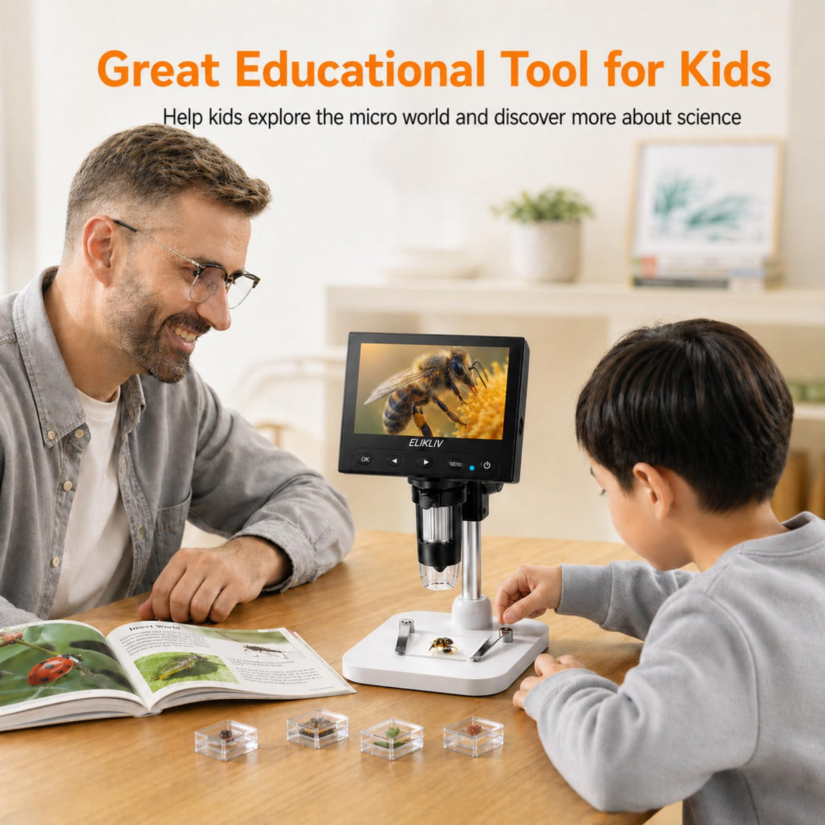 Elikliv Microscope, LCD Digital Coin Microscope 1000x, Coin Magnifier with 8 Adjustable LED Lights, PC View Compatible