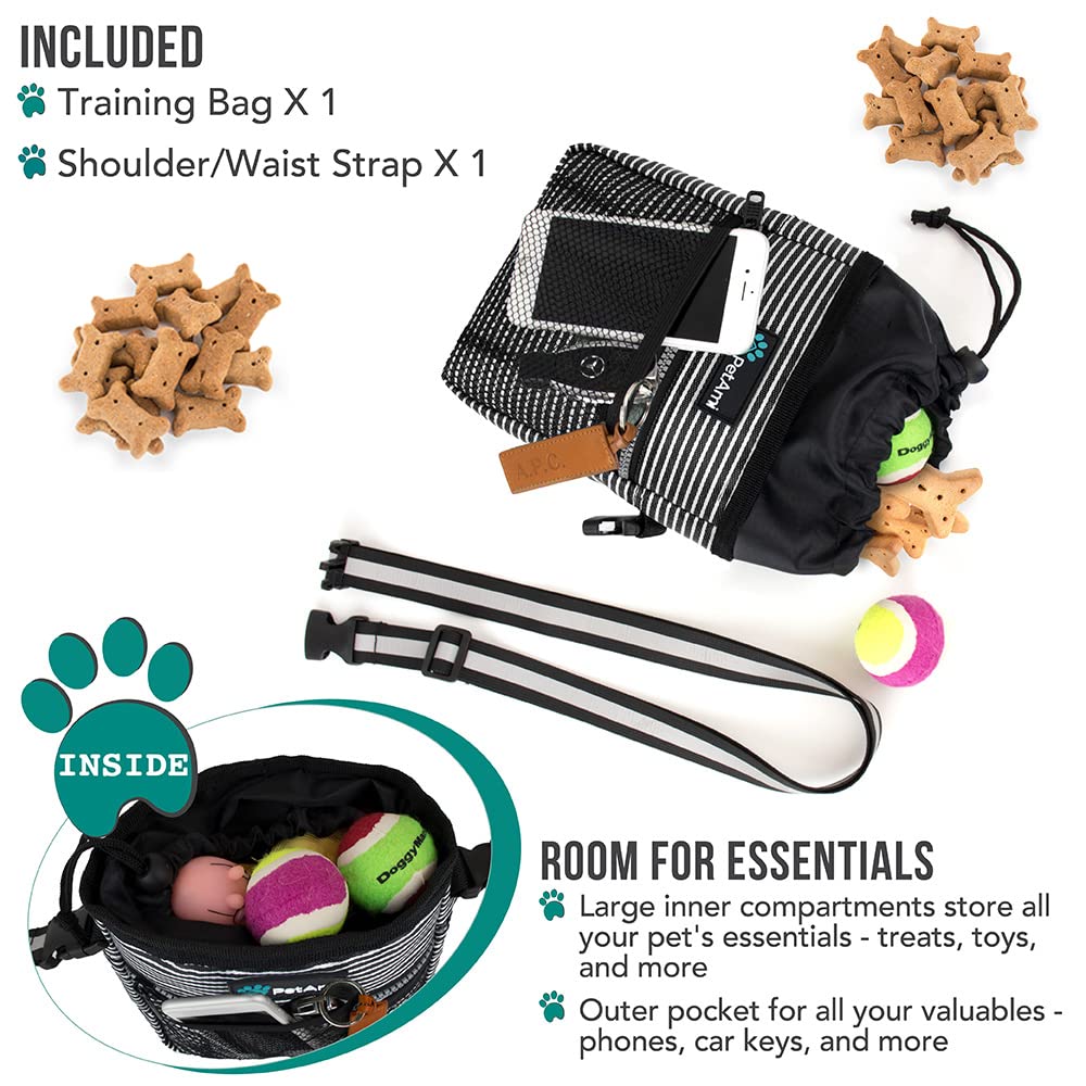 PetAmi Hands Free Dog Treat Pouch for Training and Walking - Black Stripes view 1