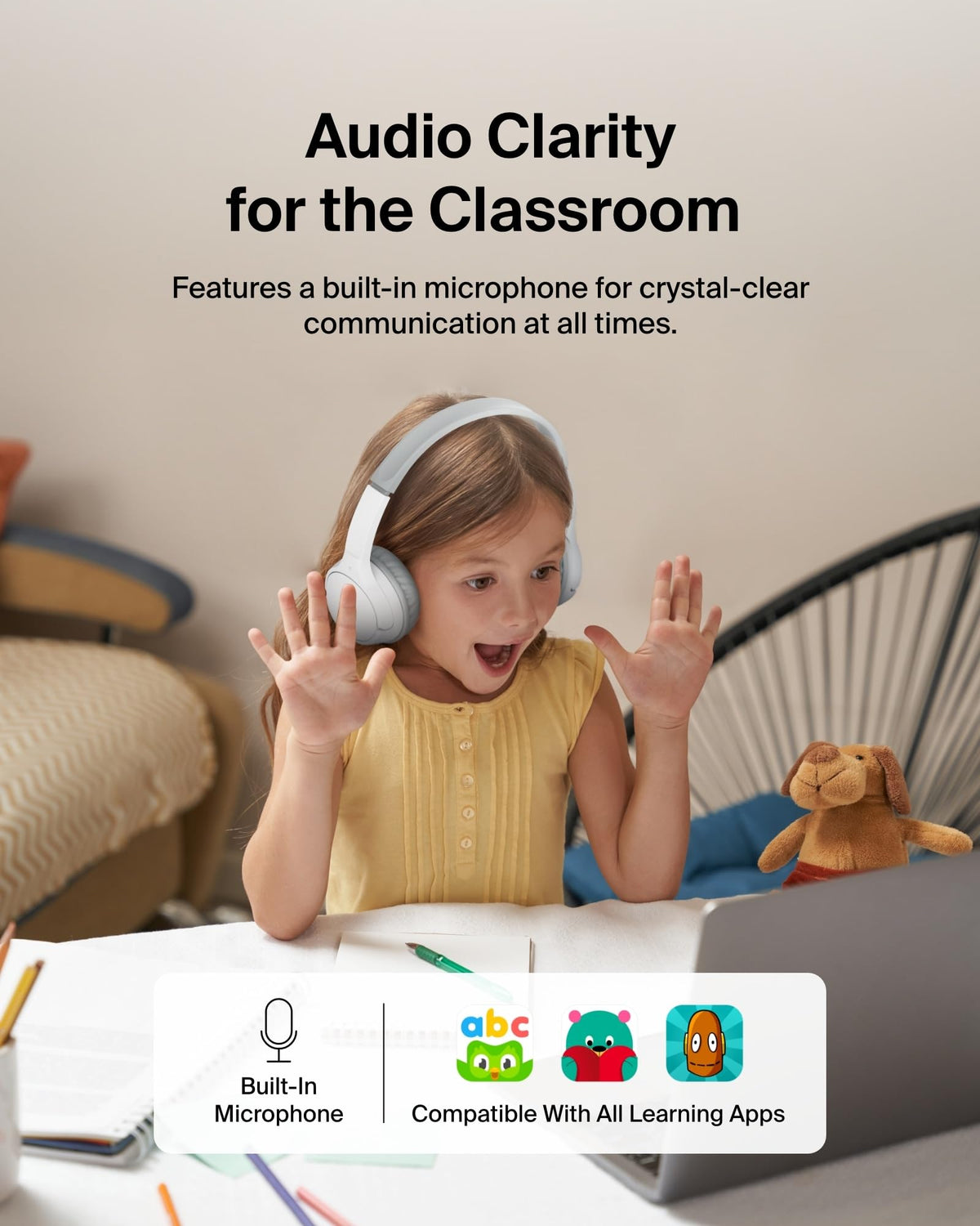 Belkin SoundForm Mini Kids Headphones - White / Wireless (USB-C) view 5