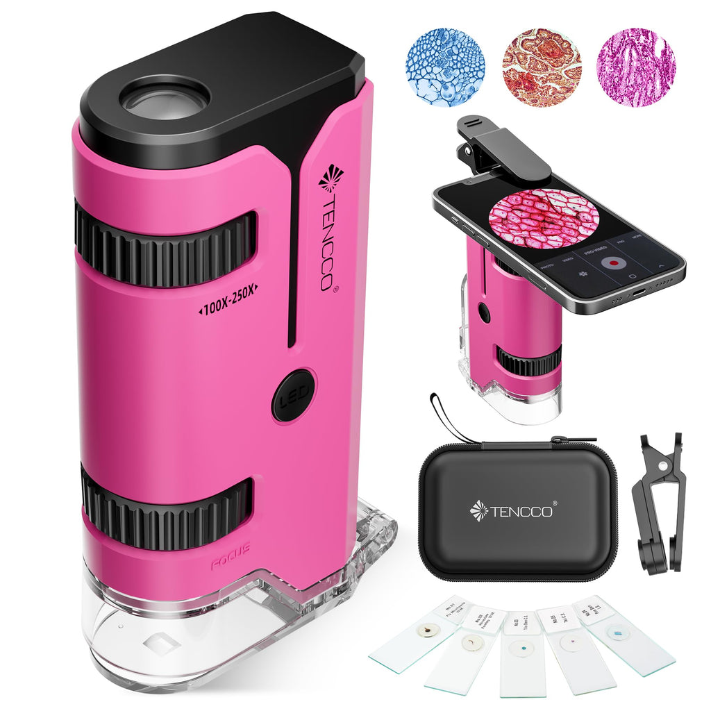 100x-250x Mini Pocket Microscope for Kids Adults - Pink