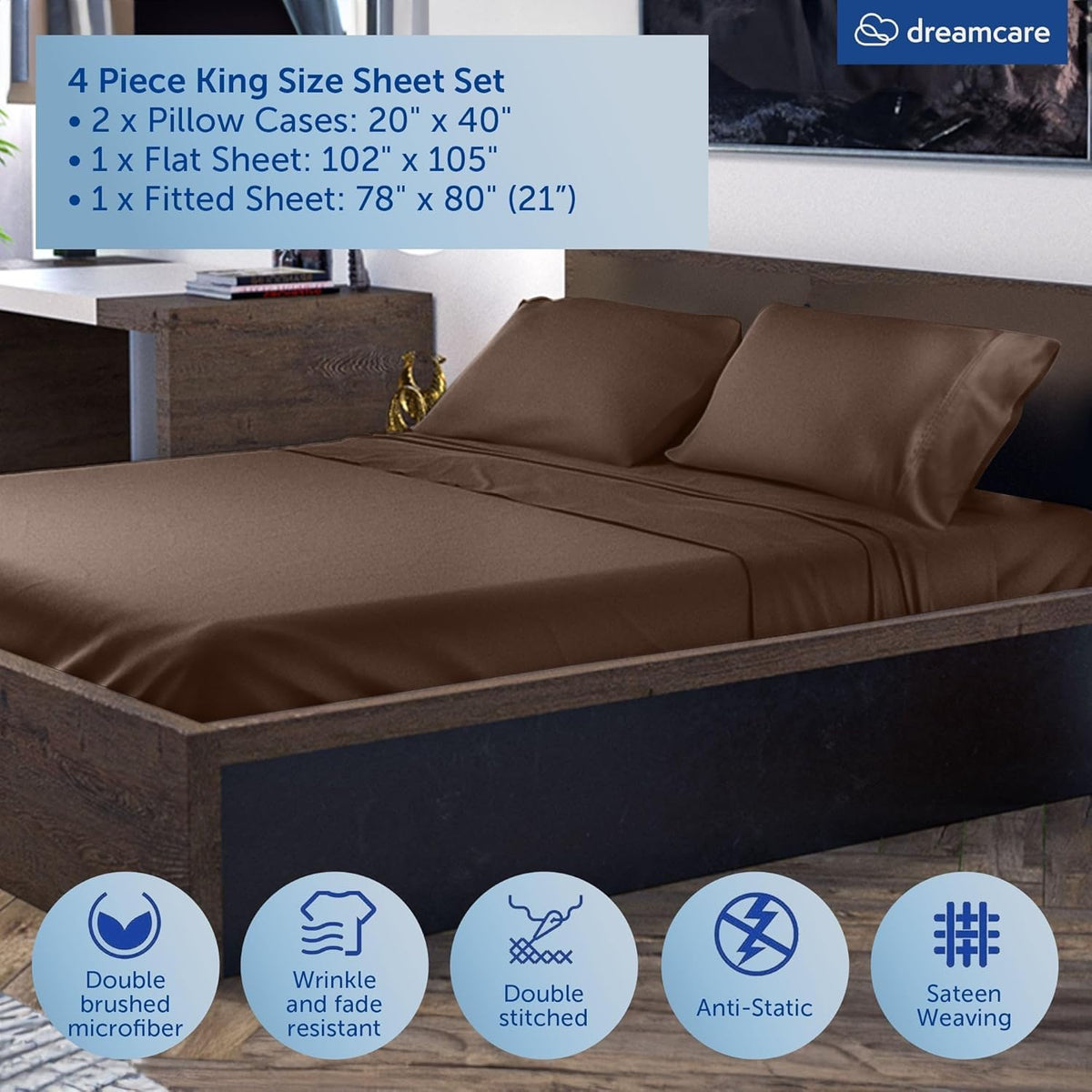 DREAMCARE Sheet Sets - 14 - Mocha Brown / King - Extra Deep view 3
