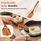 MemoGem 2Pcs Wooden Spatula, Acacia Solid & Slotted Turner Spatula Set, Long Handle Flat Frying Spatulas, Ideal Kitchen (Pack of 2)