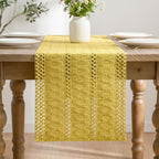 Artoid Woven Farmhouse Hollow Table Runner - Yellow / 12" x 48", Table Runner view 2