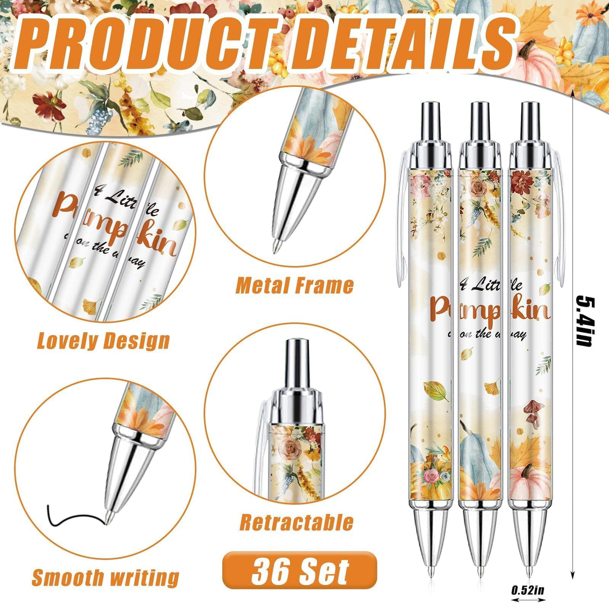 EYNDYN 145 Pieces Baby Shower Favors Ballpoint Pens and Keychains Gifts Bulk Retractable Pens Gender Reveal Cards Souvenirs - 36 / Pumpkin view 1