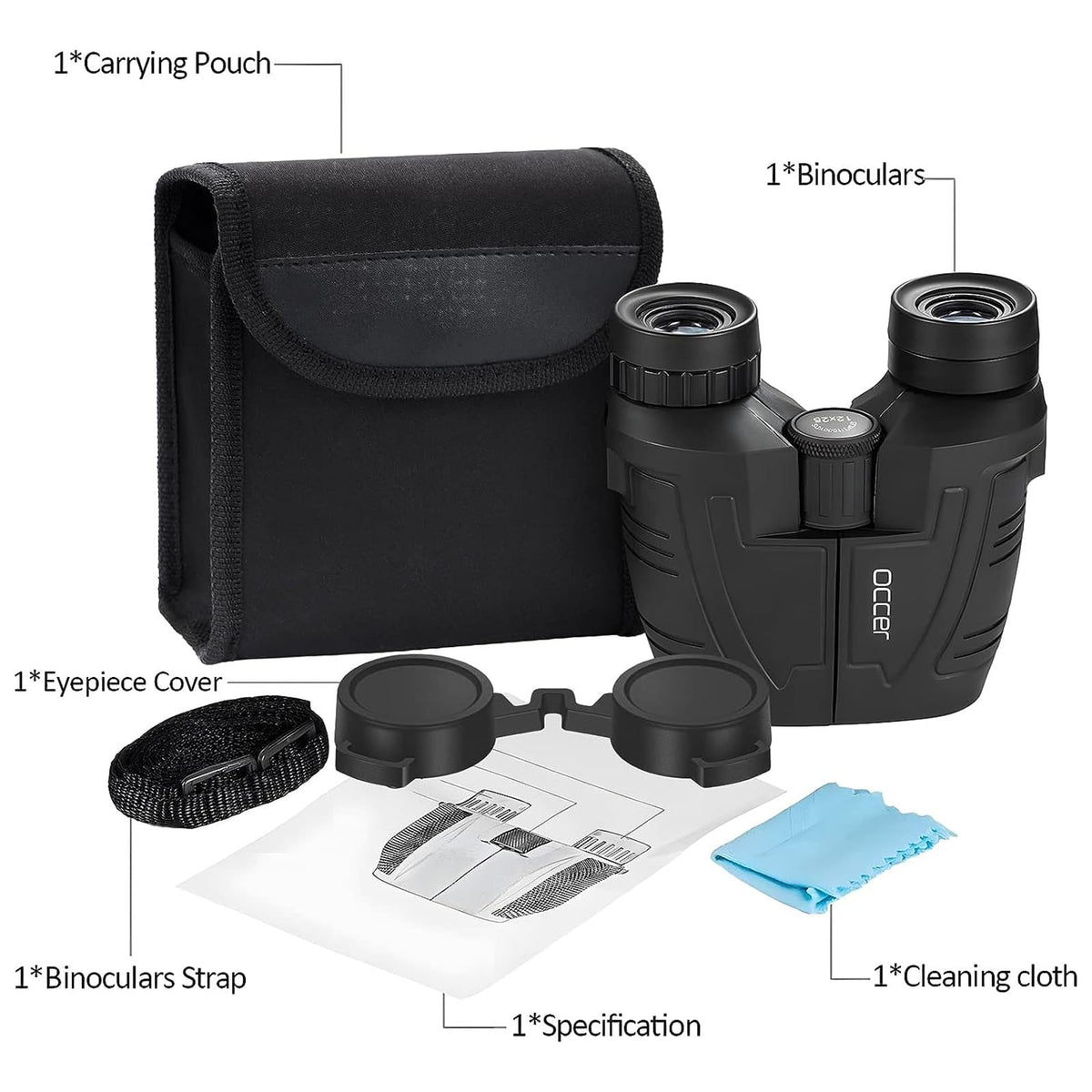 Occer 12x25 Compact Binoculars for Adults and Kids (BINO-0827)