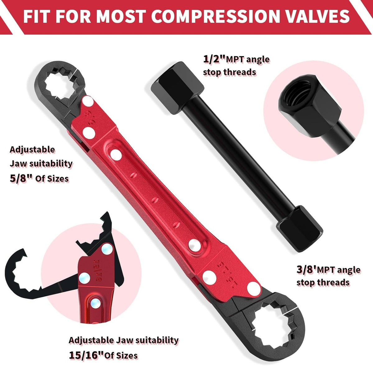 5Pcs Plumbing Tools Kit with Angle Stop Wrench & 1/2-Inch Compression Sleeve Puller (additional view 3)