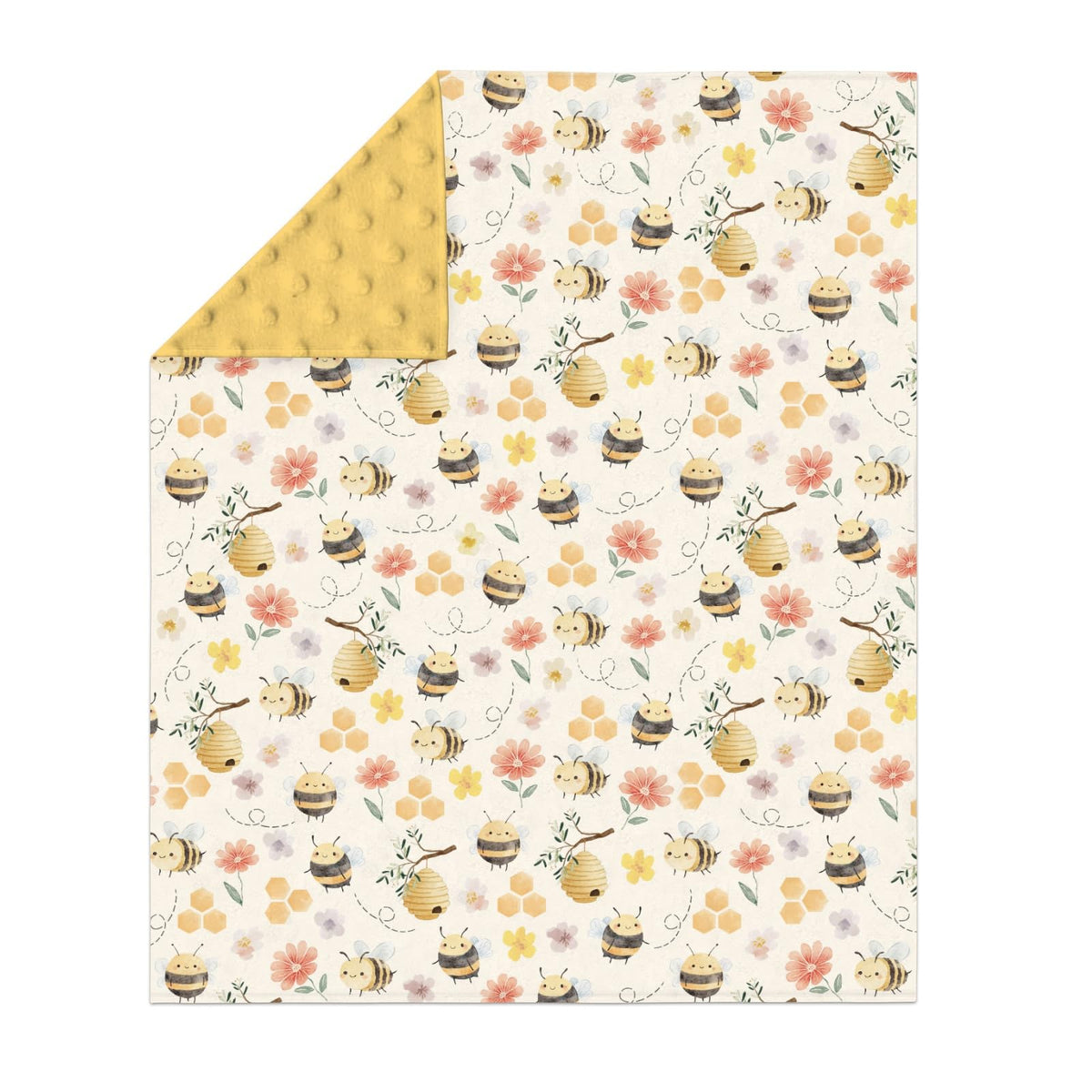 Bee Floral Baby Blanket Soft Mink Dotted Backing Double Layer Swaddle Receiving Blanket 30x40 - Wildflowers view 1