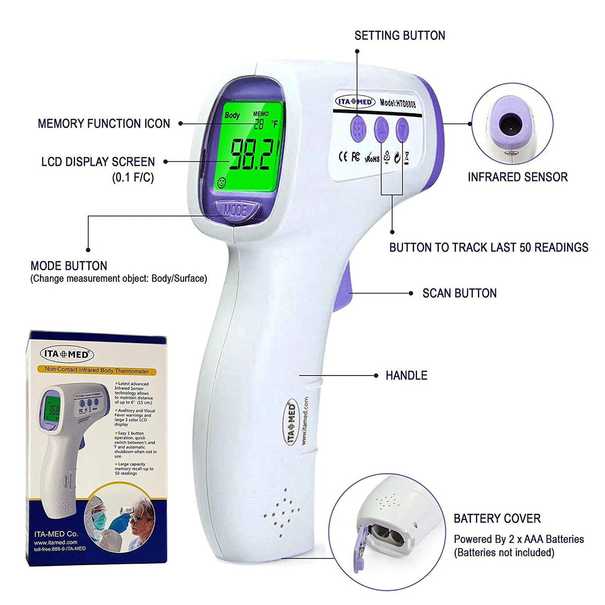 ITA-MED Digital Non-Contact Infrared Forehead Thermometer for Adults & Kids, Accurate (additional view 3)