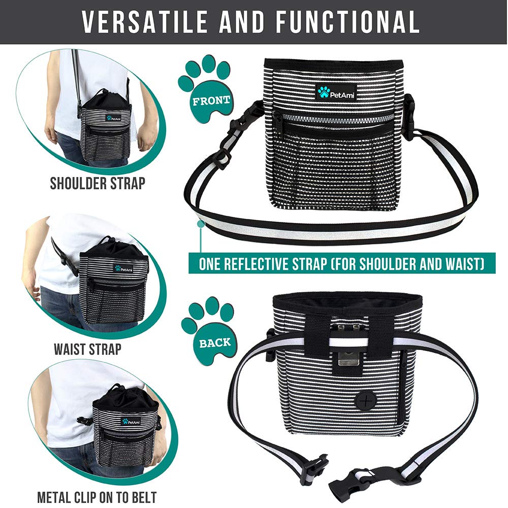 PetAmi Hands Free Dog Treat Pouch for Training and Walking - Black Stripes view 3