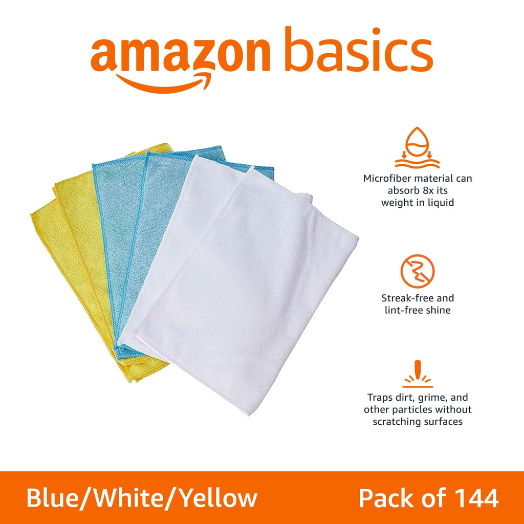 Amazon Basics Microfiber Cleaning Cloths for Cars, Non-Abrasive, Highly Absorbent, Lint and Scratch-Free, Reusable and