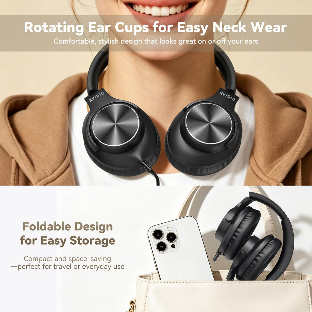 KVIDIO Wired Headphones with Mic - Black view 4