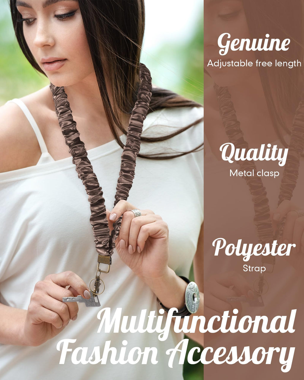 Geyoga Coffee Brown Scrunchie Teacher Lanyard for ID Badge, Stretchy Neck Key Lanyards (additional view 2)