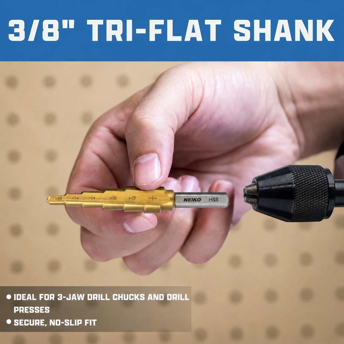 NEIKO 10622A Step Drill Bit, 9 Steps 1/2" to 1" Straight High Speed Steel, Titanium (additional view 3)