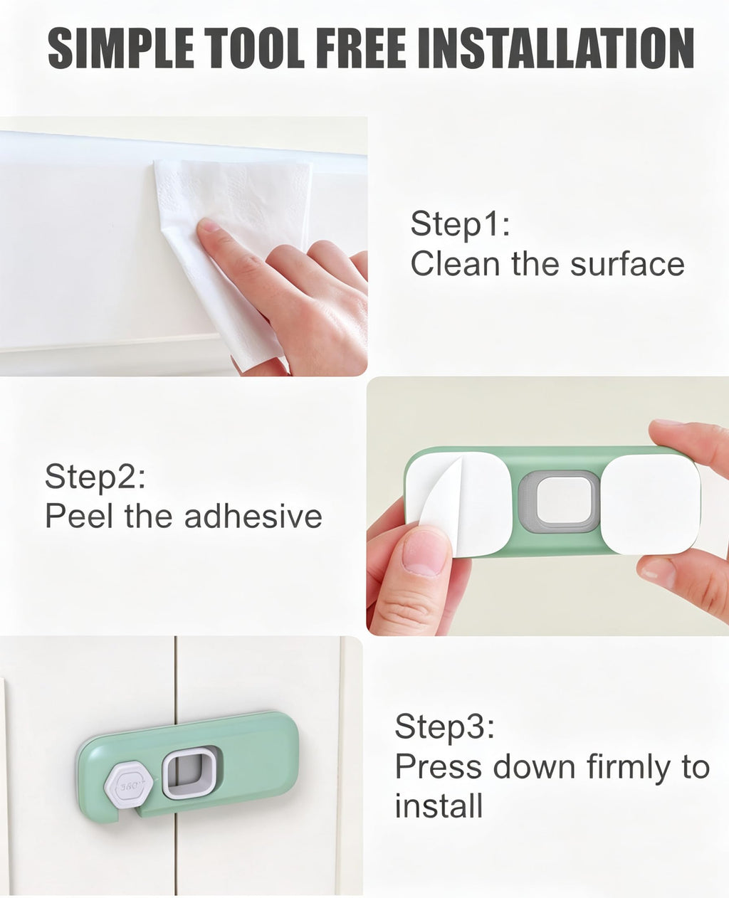 5 Pack Child Proof Refrigerator Lock, QYESWHSR Fridge Locks for Kids with Sticky Adhesive Pads, Child Safety Locks for