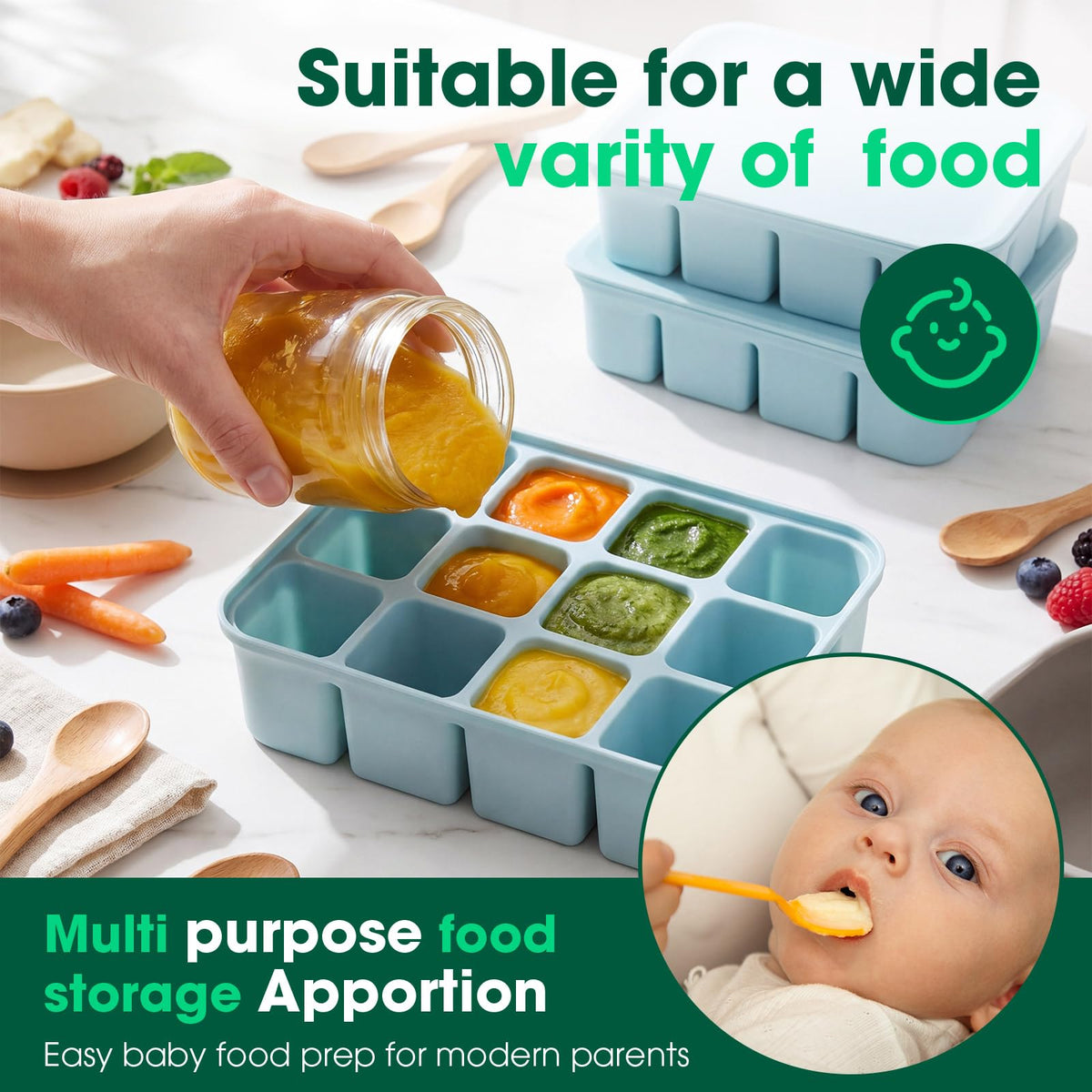 3 Pack Baby Food Freezer Tray with Lids - Blue view 5