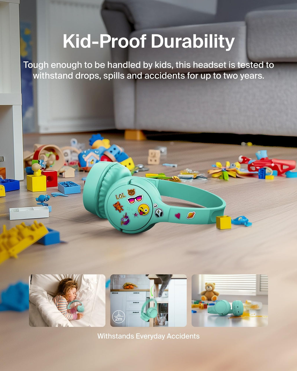 Belkin SoundForm Mini Kids Headphones, Wireless & Wired, 30H Playtime, Case - Mint view 3