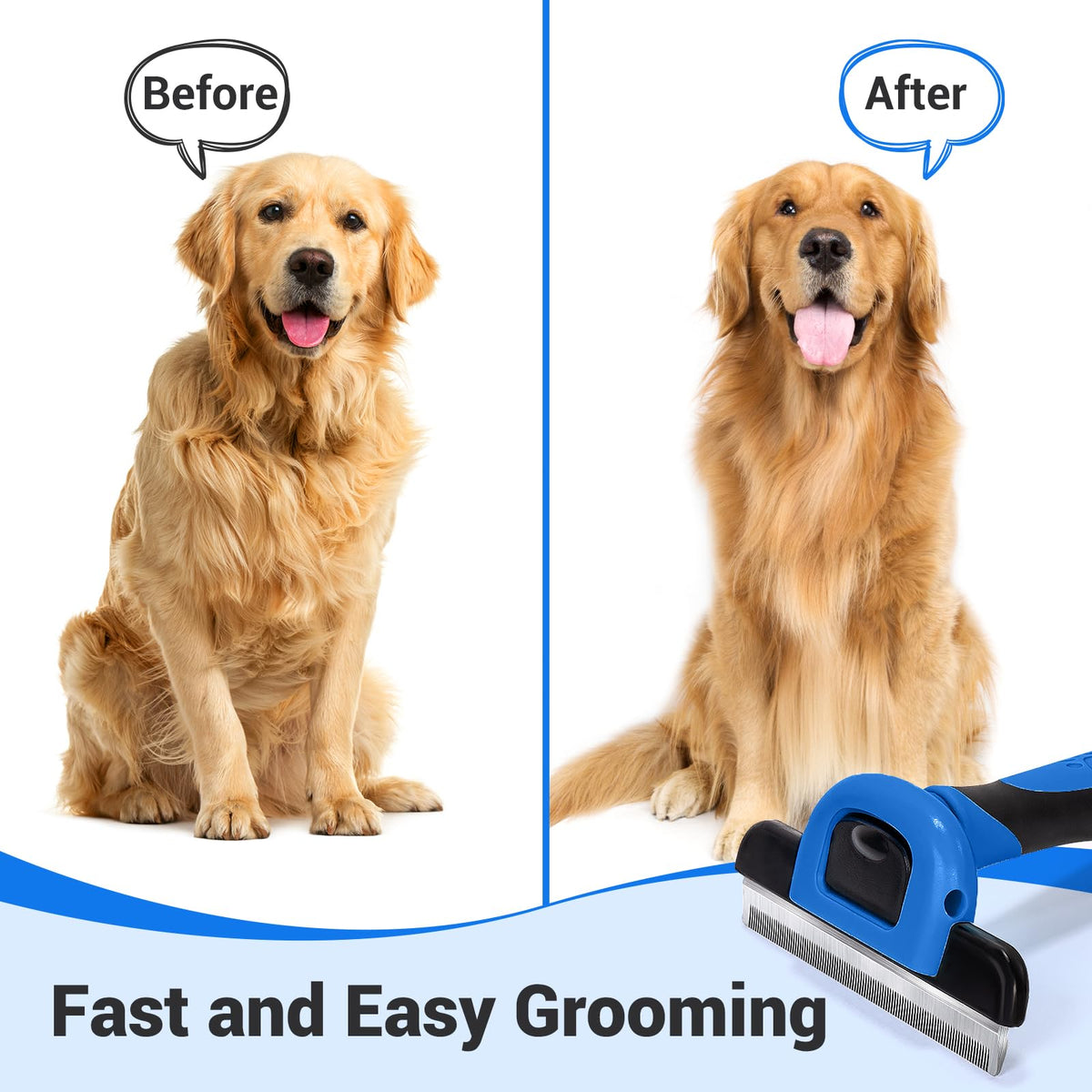 MIU COLOR Pet Grooming Brush Deshedding Tool for Dogs & Cats - Navy Blue / Short and Medium Hair view 3