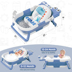 MoreFeel Collapsible Baby Bathtub for Newborn with Thermometer & 1 Hooded Towel & 1 Soft Floating Cushion,Portable Travel Bathtub with Drain Hole, Durable Foldable Baby Tubs for Infants to Toddler