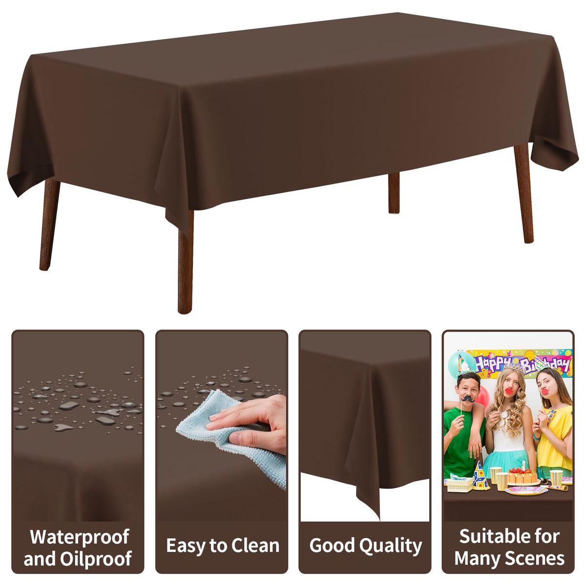 CXPSINC 54 Inch Plastic Table Cover Roll Disposable Tablecloth with Slide Cutter - Brown / 3600" x 54" (Rectangular) view 2