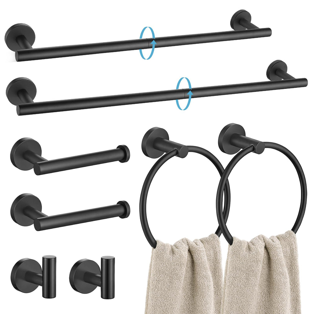 TURS Matte Black 8 Pieces Bathroom Hardware Set, SUS304 Stainless Steel 24 Inch and 20